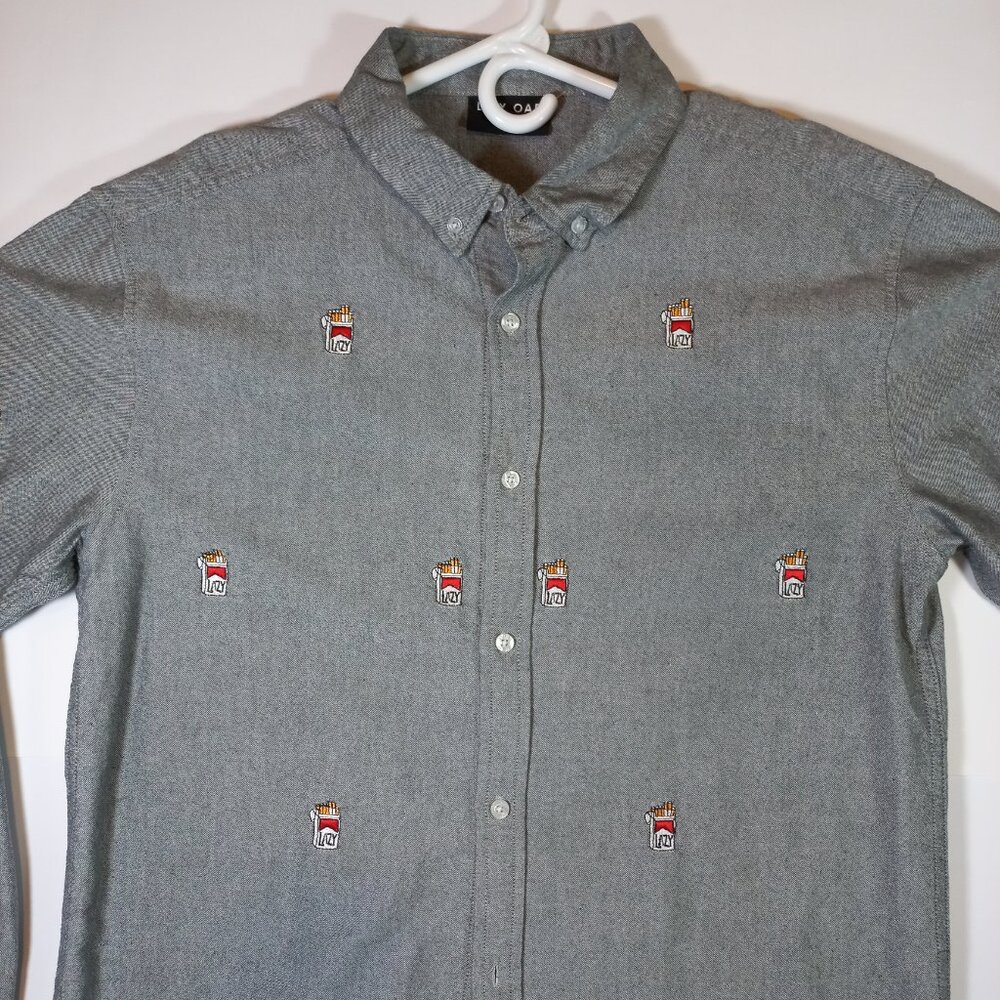 lazy oaf mens size XL long sleeve button down shirt men gray Pack a Day lazy of